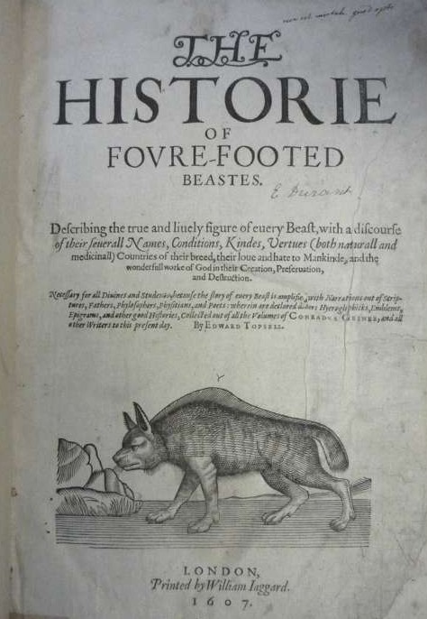 Title page from The historie of foure footed beastes