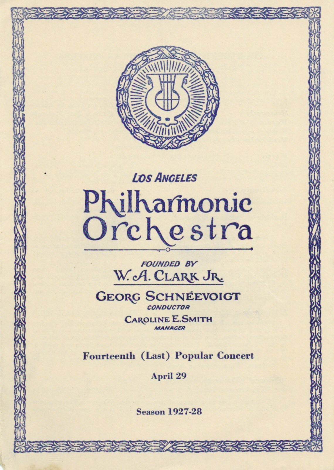 LA Philharmonic Program, 1927-28