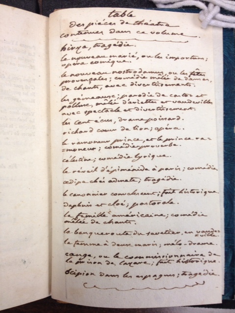 An example of an index written at the back of a volume