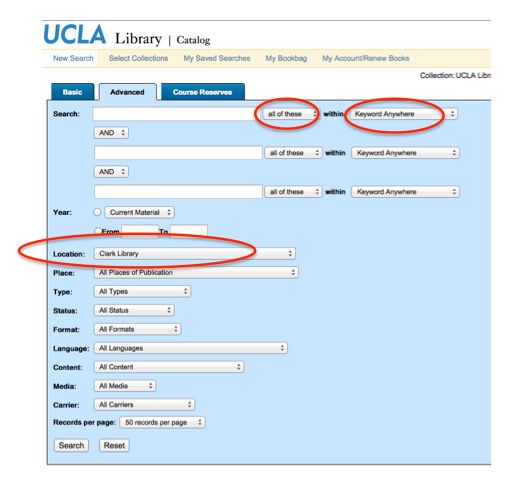 UCLA catalog advanced screen