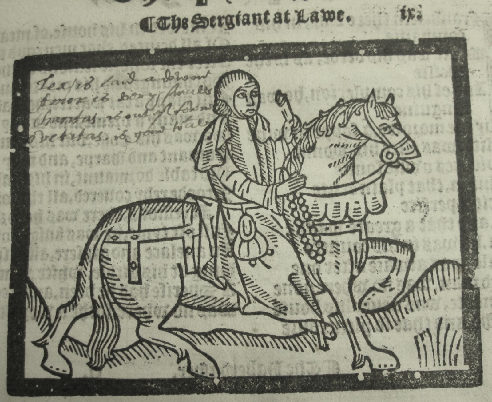 manuscript poem with woodcut of the Sergeant at Law